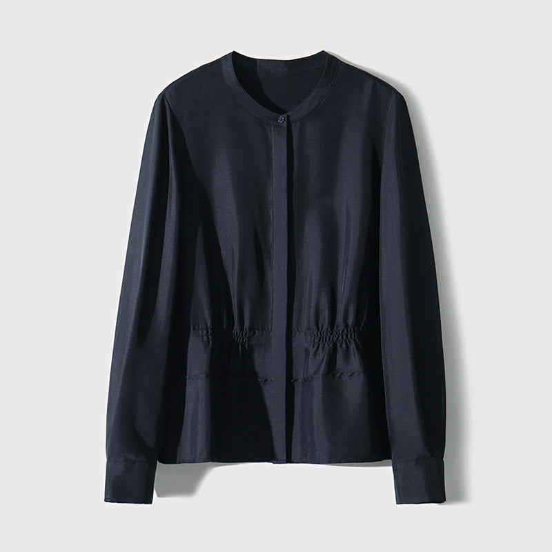 Silk Stand-Collar Fitted Shirt