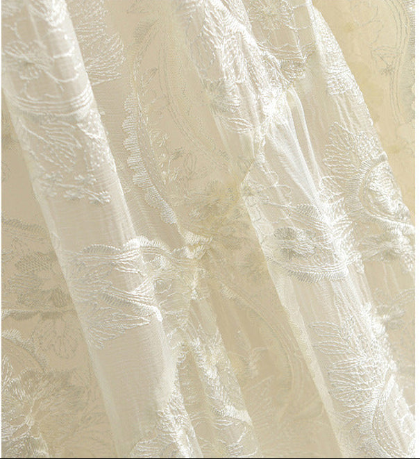 Silk-Embroidered Three-Quarter Sleeve Dress