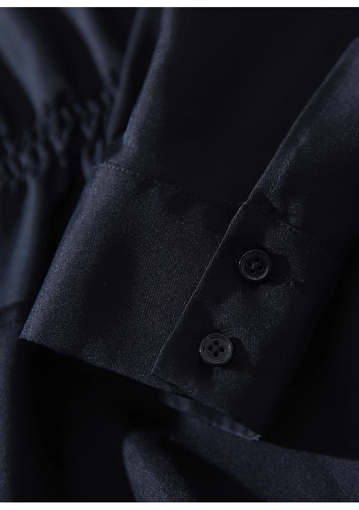 Silk Stand-Collar Fitted Shirt